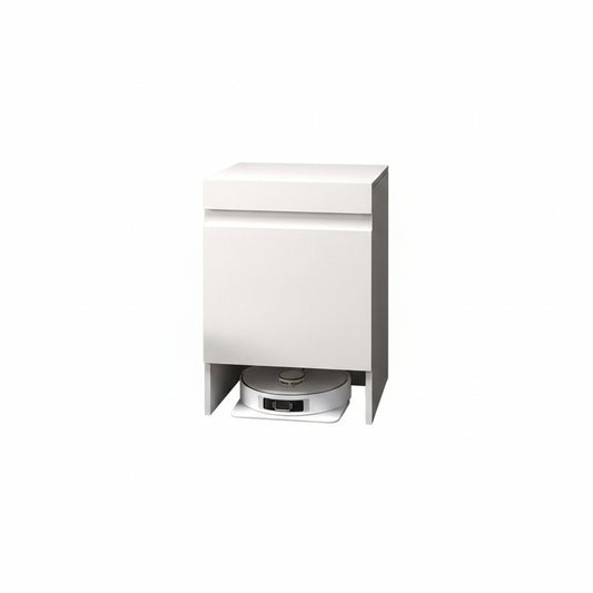Robot Vacuum Stand Cabinet,Storage Cabinet with Doors for Robot Vacuum Cleaner,End Side Table for Home Office,Wood Freestanding Rack for Living Room Home Office Kitchen(White)