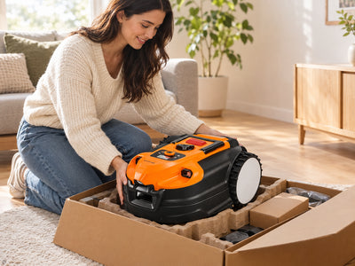 Why shop with us: Ocumow™ VBRM701YAMIDR Perimeter Wire Free Robot Lawn Mower Cuts 1/6 Acre Optical Navigation,Obstacle Avoidance Auto-Charging Station, No Go Function, Wifi & Bluetooth Connection APP Control