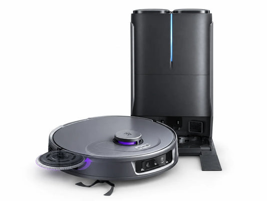 P10 Ultra Robot Vacuum and Mop Combo, 18,000 Pa Suction, Self-Emptying, Auto-Extending Edge Mopping, 140℉ Hot-Water Self-Cleaning, Lidar Navigation, Automatic Tanglecut for Pet Hair, 4 Carpet Modes — Studio Shot